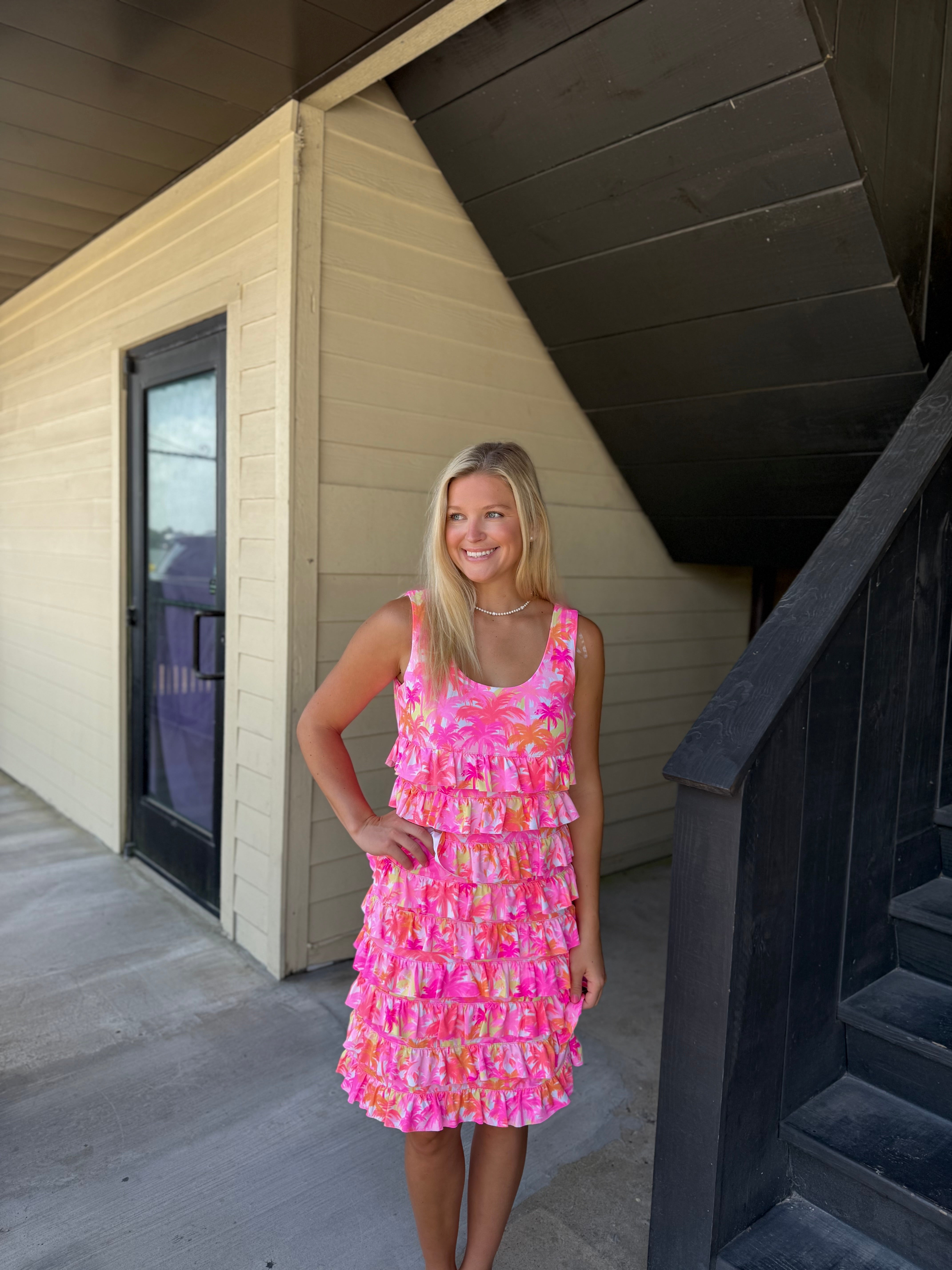 pink palm tree dress Pink Under The Palm Tree Dress