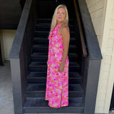 Palm Tree Pinks Ruffle S.less Maxi