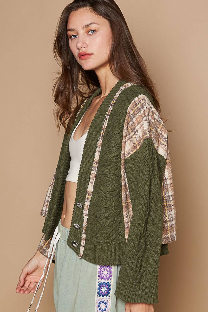 Olive V-neck button down sweater