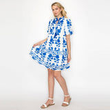 Blue Leaves Print Mini Dress