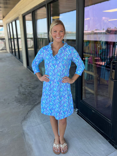 Python Blues Ruffled Collar Dress