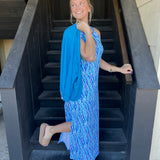 Vertical blue Z stripes Keyhole Maxi
