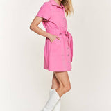 Belted cotton short dress
