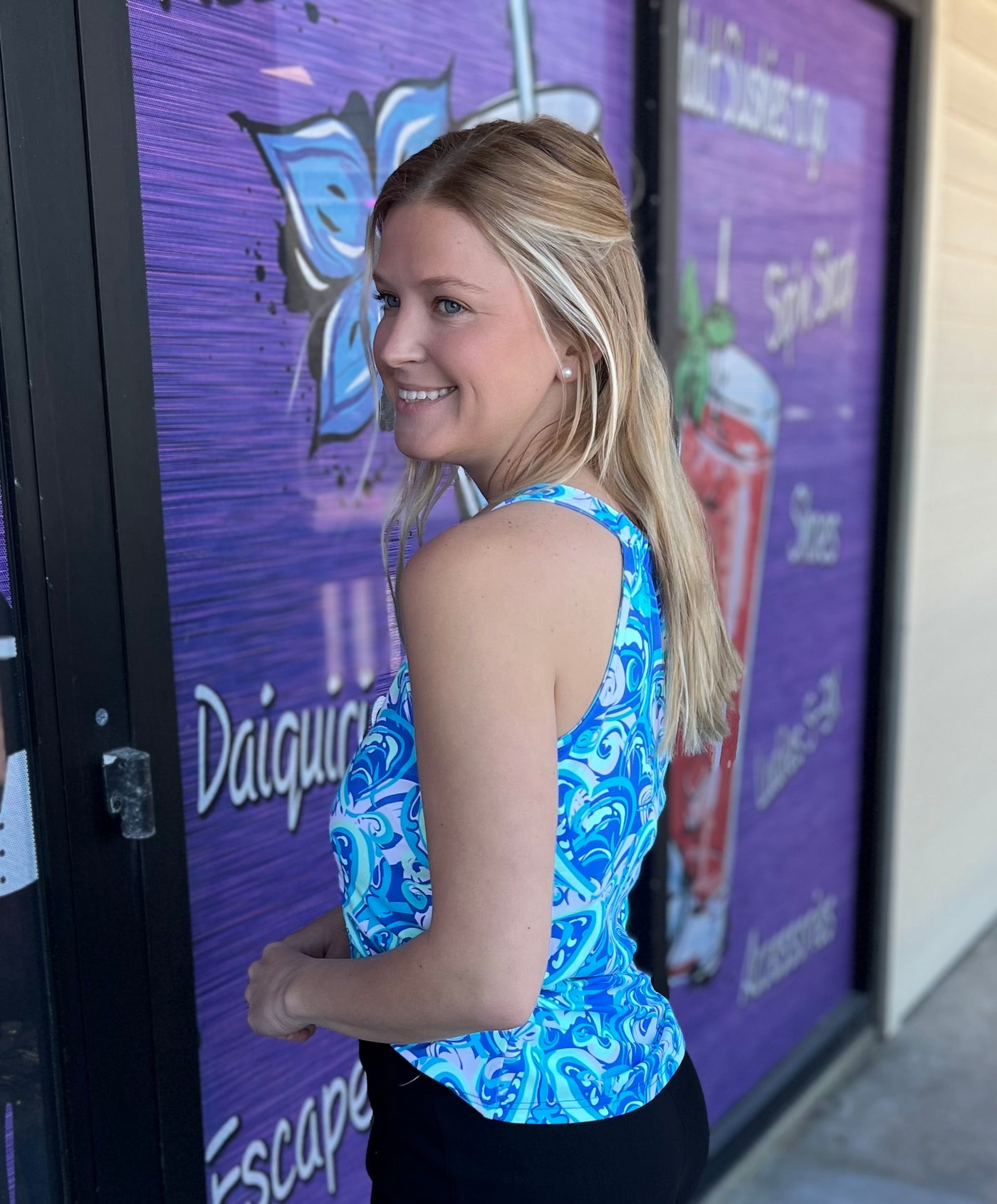 Blue Halter Keyhole Top