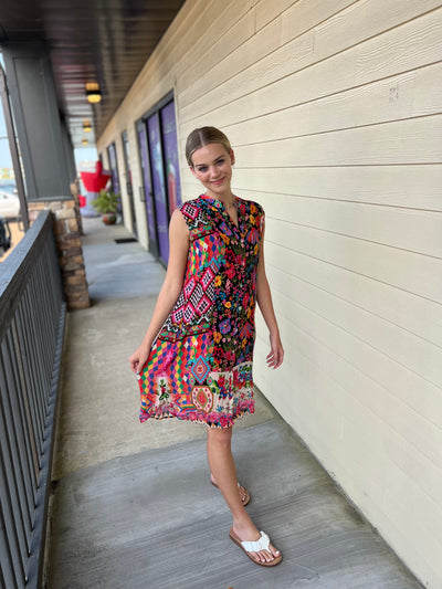 Floral Sleeveless Silk Dress