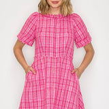 Pink Checker Boucle Mini Dress