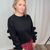 Bow Embellished Long-Sleeve Crew Neck Knit Sweater