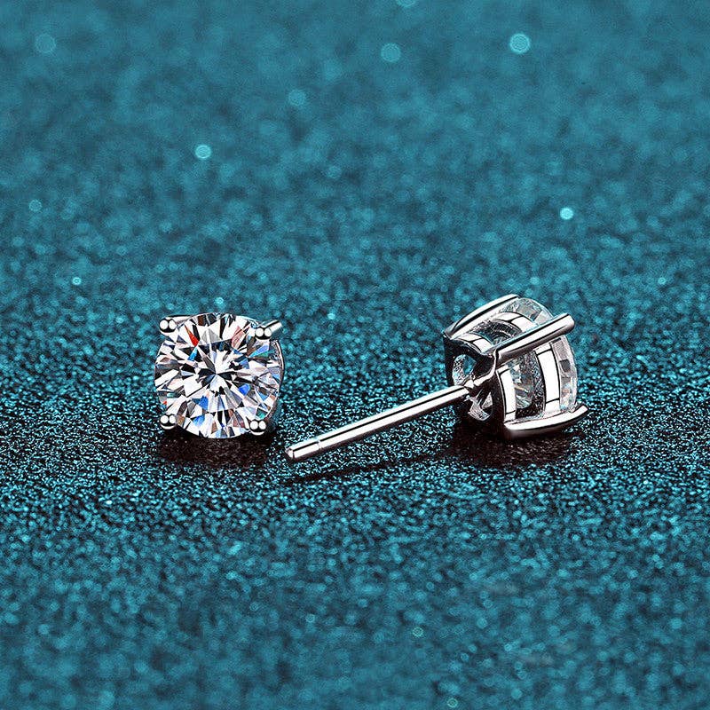 Four-Prong Moissanite Stud Earrings in 925 Sterling Silver: 6.0 ct