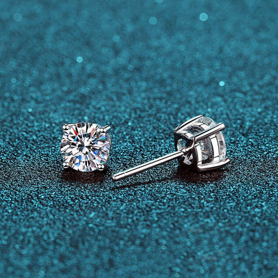 Four-Prong Moissanite Stud Earrings in 925 Sterling Silver: 6.0 ct