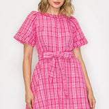Pink Checker Boucle Mini Dress