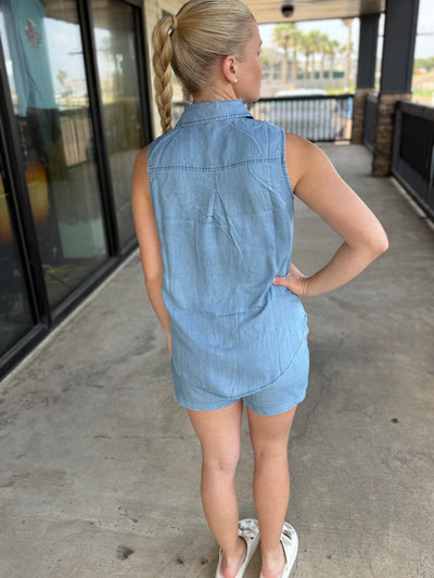 Denim Sleeveless Button Up Top
