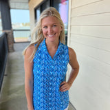 Blue Chevron Sleeveless Zip Top