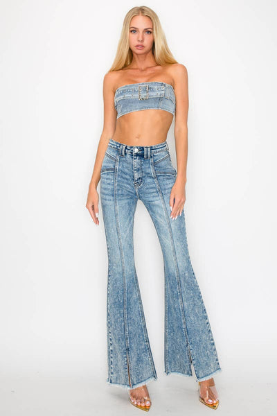 HIGH RISE SUPER STRETCH FLARE WITH SEAMED FRONT JEANS: 3 (25)