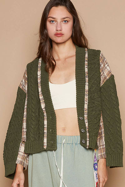 Olive V-neck button down sweater