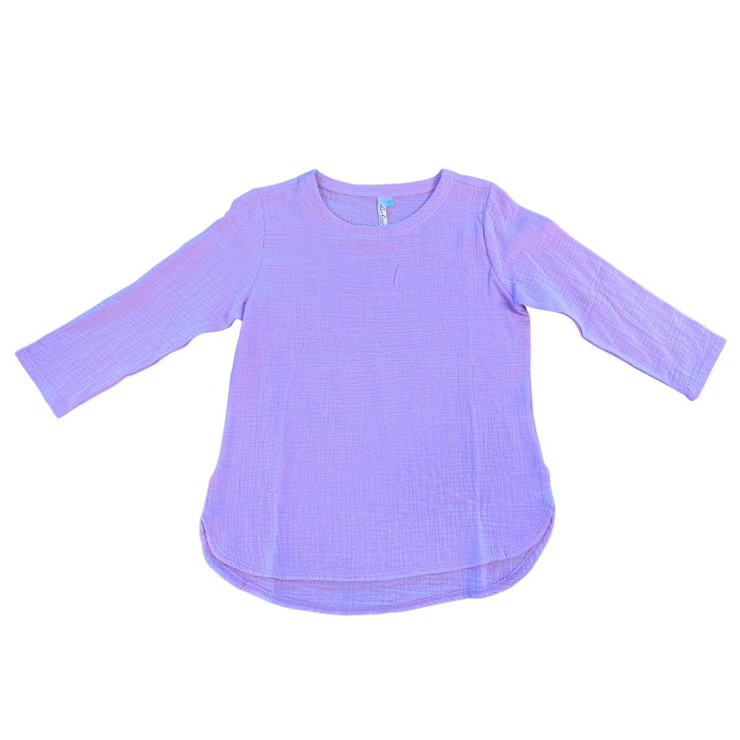 Clear Lilac 3/4 Sleeve Scoop Top