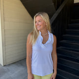 White Ruffle V-neck Tank