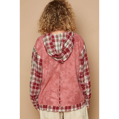 Tie dyed plaid sleeve star patch top