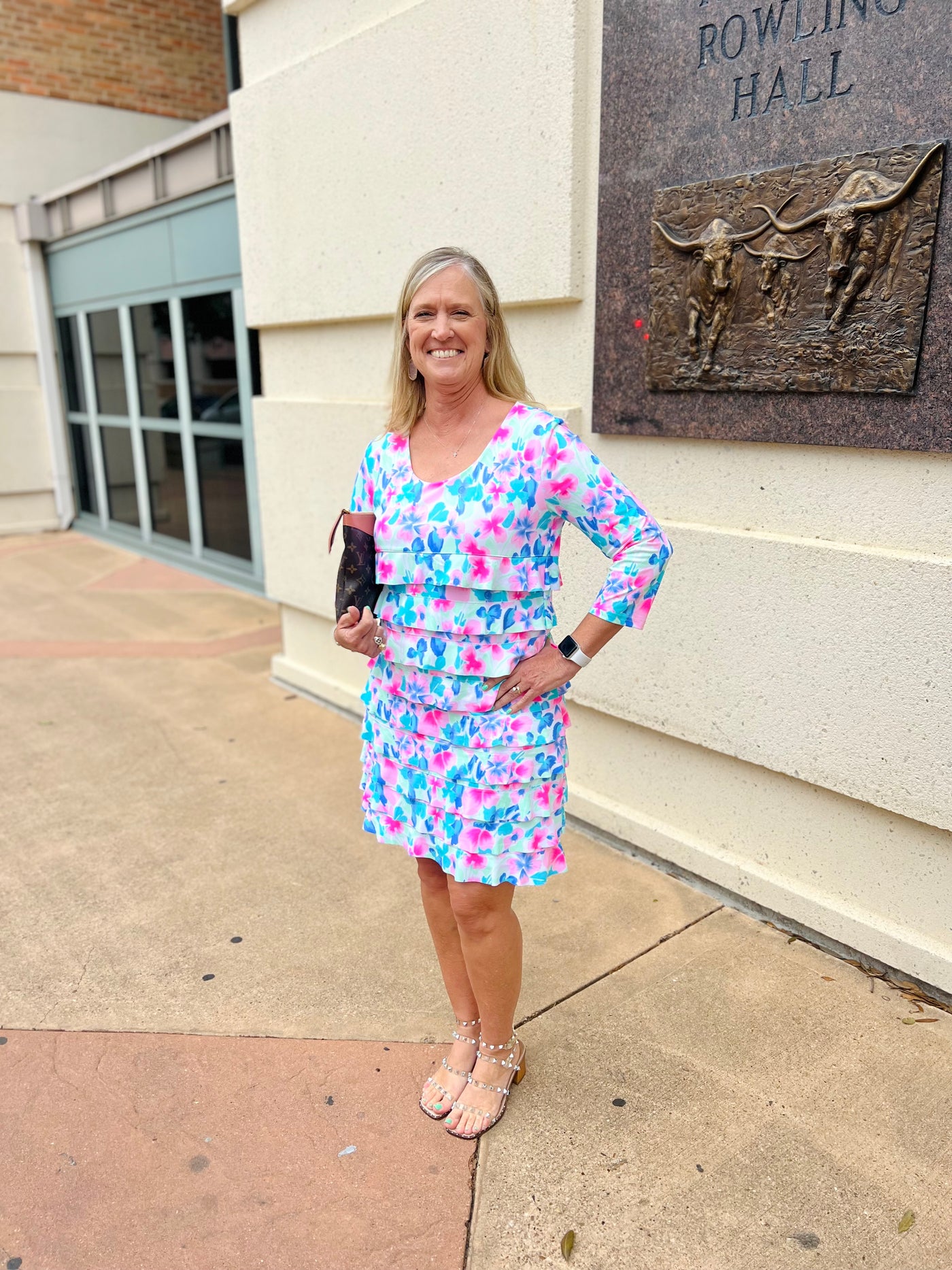 Pink Floral 3/4 Sleeve ChaCha Dress