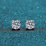Four-Prong Moissanite Stud Earrings in 925 Sterling Silver: 6.0 ct