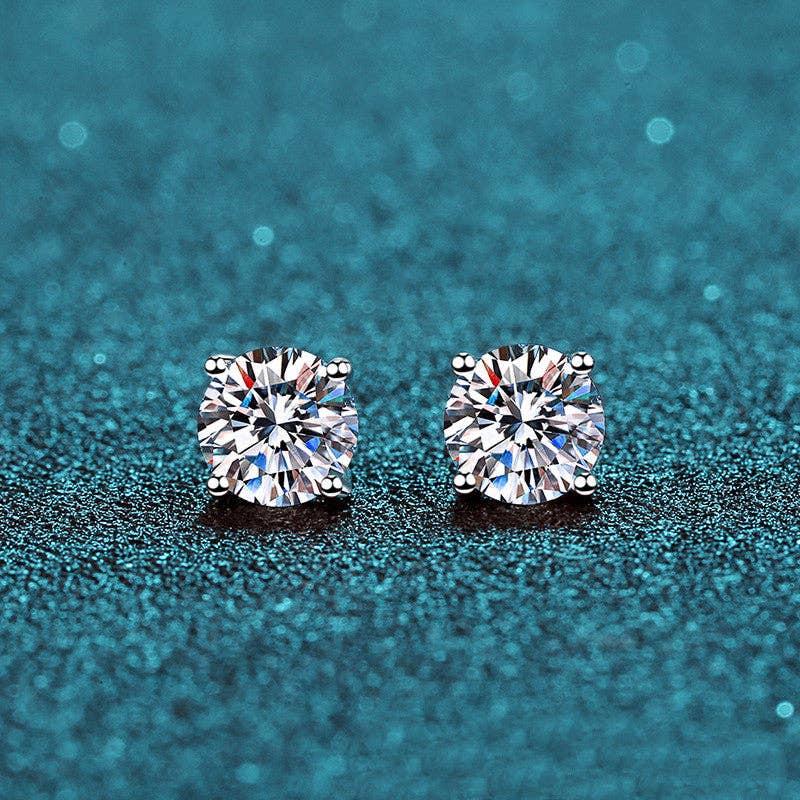 Four-Prong Moissanite Stud Earrings in 925 Sterling Silver: 6.0 ct