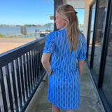 Blue Oval Collar Button Down Dress