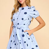 Polka Dot Print Puff Sleeves Dress
