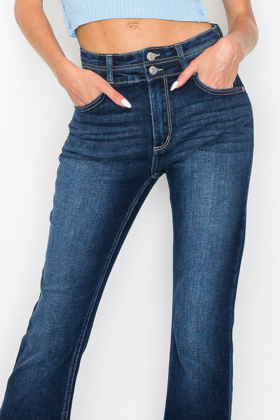 HIGH RISE STRETCH DOUBLE WAIST BOOTCUT JEANS: 1 (24)
