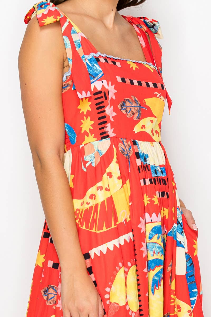 Red Tropical Maxi Dress