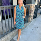 Geo Dia Em Nvy Scallop VNeck Dress