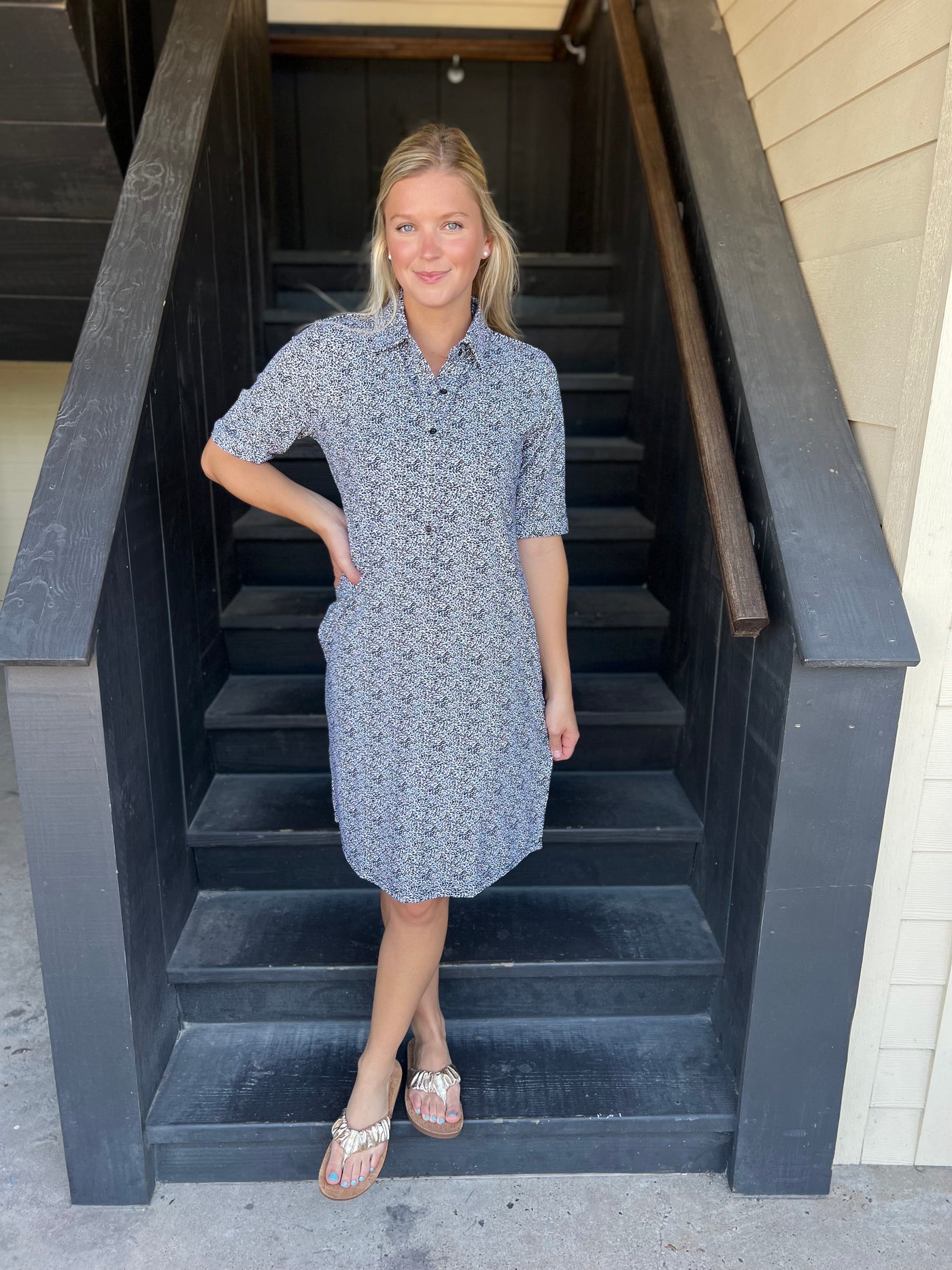 Leopard Collar Button Down Dress