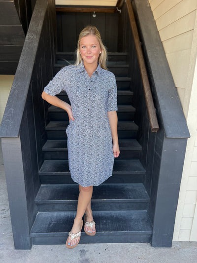 Leopard Collar Button Down Dress