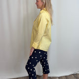 Navy Embroidered Daisy Tulip Hem Capri