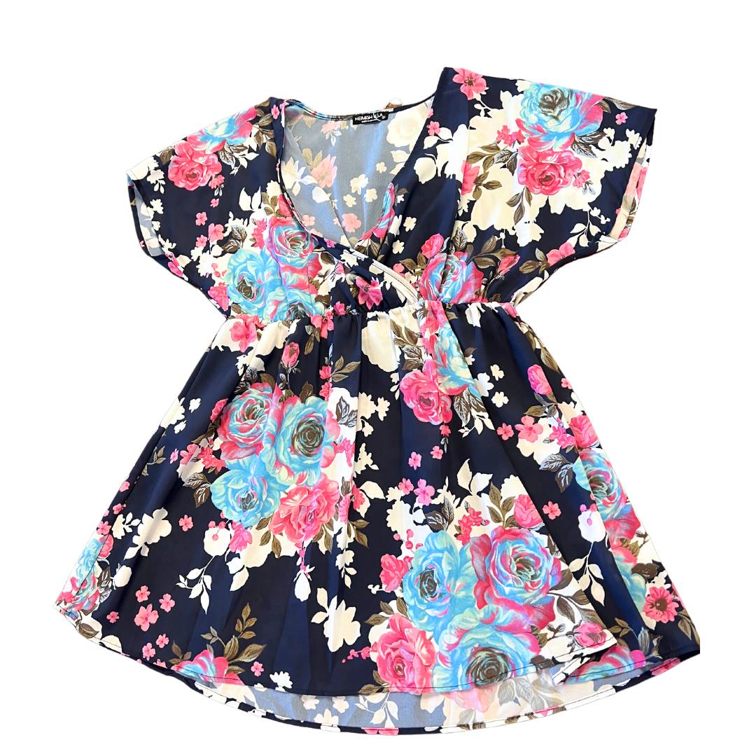 Navy Floral Short Sleeve Top