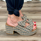 Bow Houndstooth Black & Tan Heel