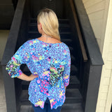 Multi Blue Crinkle Button Back