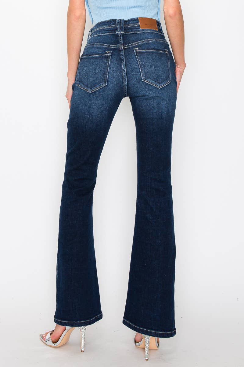 HIGH RISE STRETCH DOUBLE WAIST BOOTCUT JEANS: 9 (28)