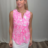 Pink Spring Bouquet SlvLess Keyhole Top