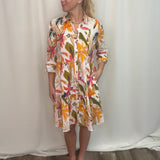 Floral Bouquet Cotton Button Up Dress