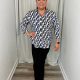 Geo Circles Navy Button Up Top