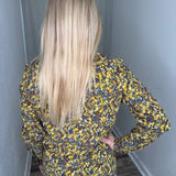 Yellow Floral Print Corduroy Blouse