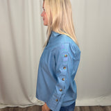 Soft Indigo Pinpoint 3/4 Button Sleeve Shirt