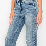 HIGH RISE STRETCH FLARE WITH DISTRESSED FRAYED HEM JEANS: 7 (27)