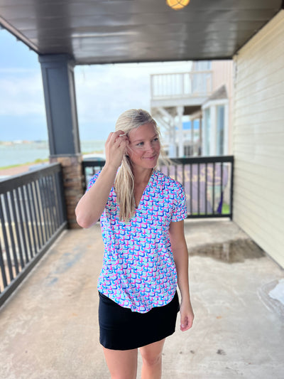 Maze Multi Short Sleeve Collar Top