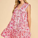 Floral Print Sailor Collar Ruffle Dress