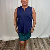 Navy SlvLess Keyhole Top