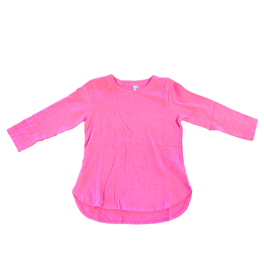 Hot Pink 3/4 Sleeve Scoop Top