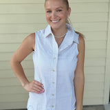 Khaki & White Stripe Button Up Top