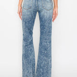 HIGH RISE STRETCH FLARE WITH DISTRESSED FRAYED HEM JEANS: 7 (27)