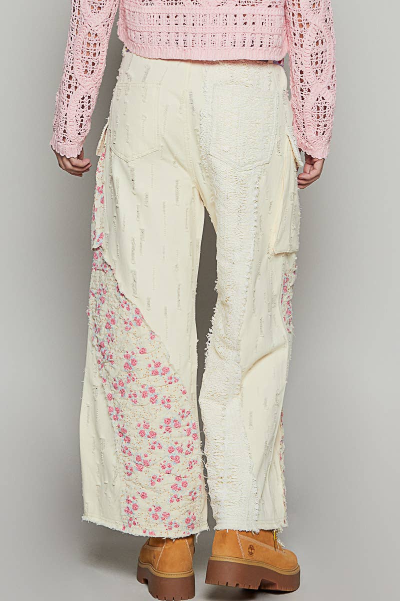 crochet detail denim pants