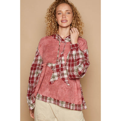 Tie dyed plaid sleeve star patch top